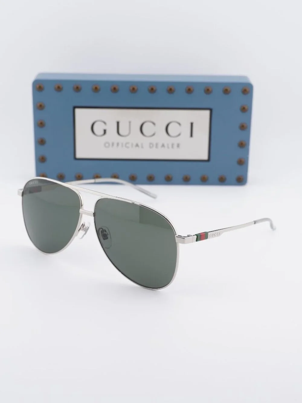 Gucci GG1677S 001 Aviator Sunglasses - Silver / Grey